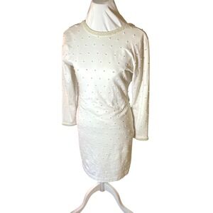 Vintage 90's ET AL Pearl Beaded Dress Bodycon Cocktail Party Long Sleeve Size 10